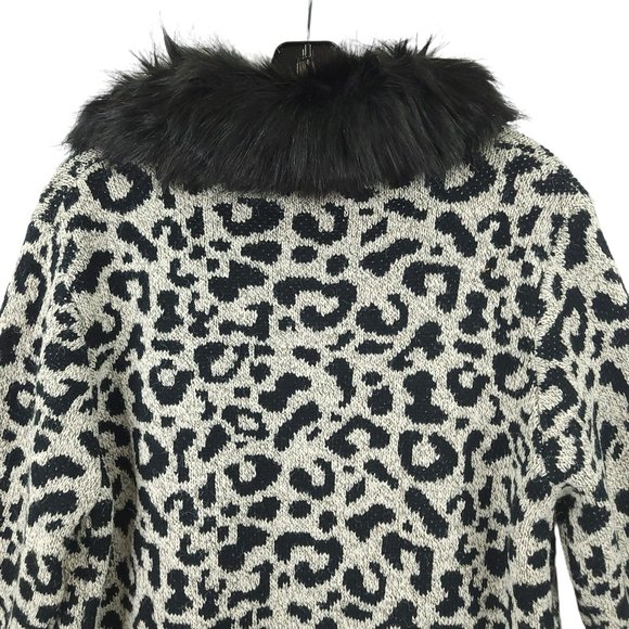 ii Sisters Leopard Print Open Front Long Cardigan Womens M Removable Collar NEW - Picture 12 of 16